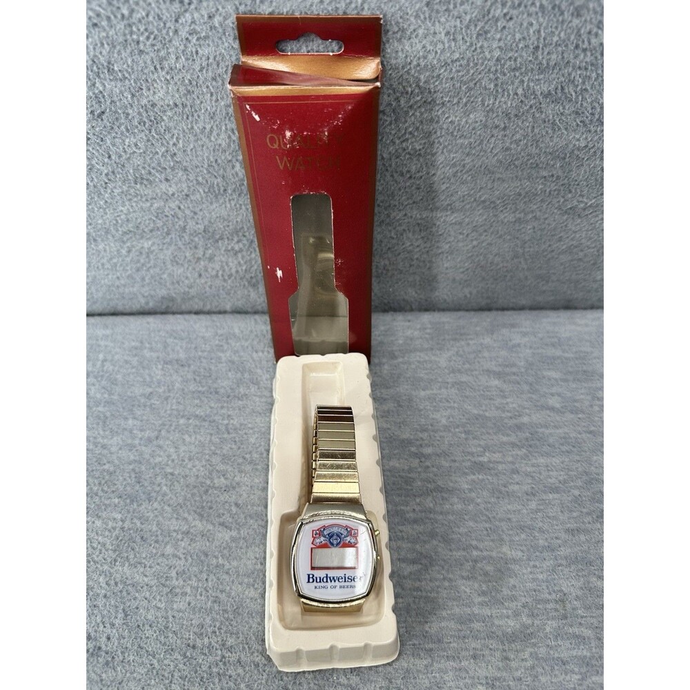 Vintage BUDWEISER KING OF BEERS Advertising Gold Tone Digital Mechanical Watch